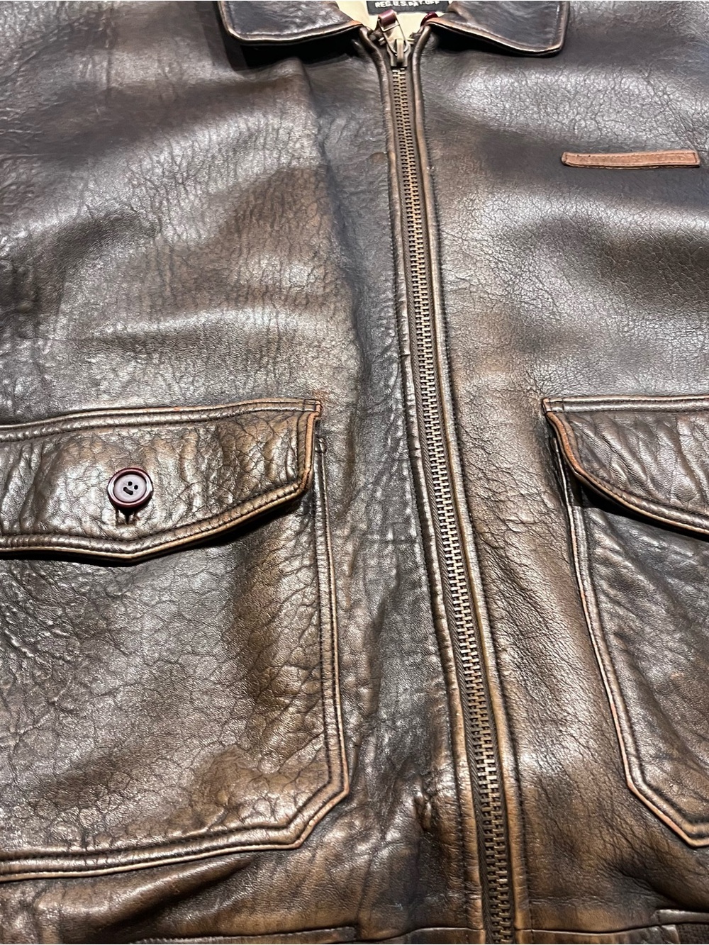 Avirex Brown Leather Bomber Jacket With Front Zip View 2
